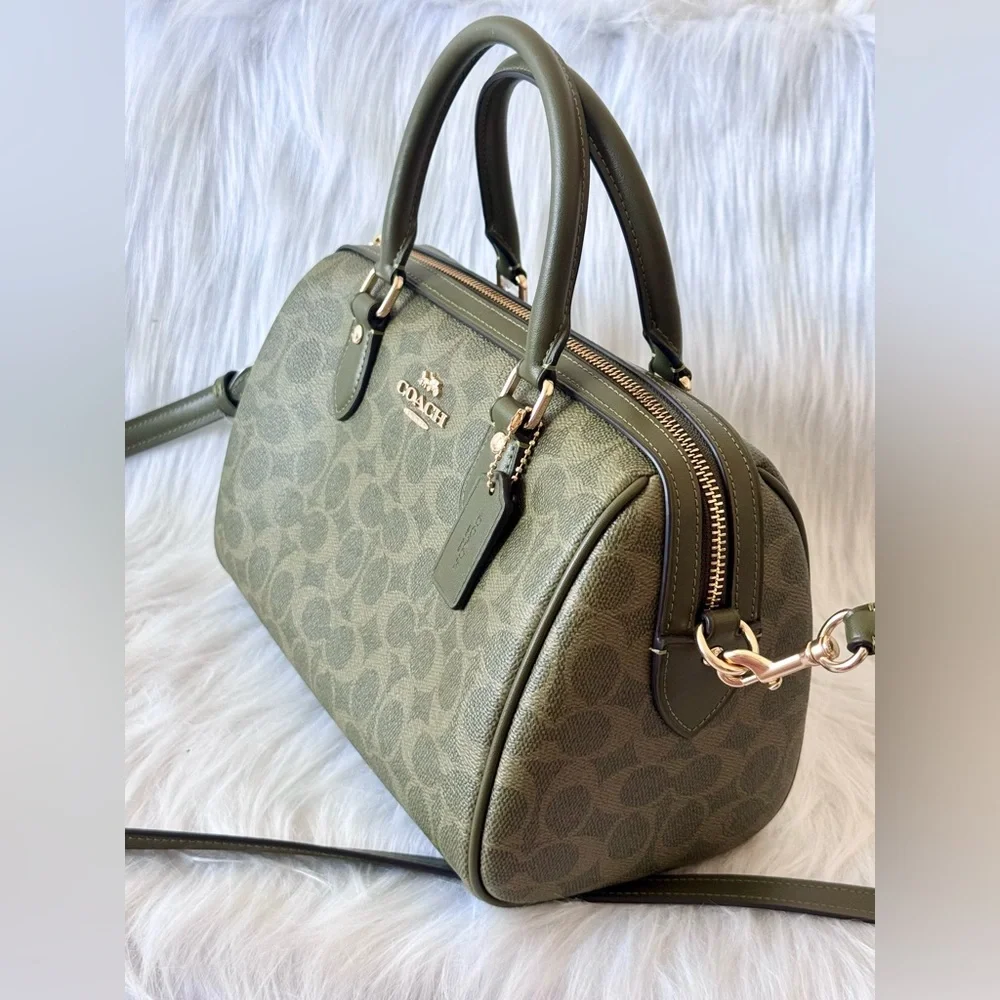 NWT Coach Rowan Satchel Bag In Signature Canvas CV961 Gold/Olive - Picture 4 of 12